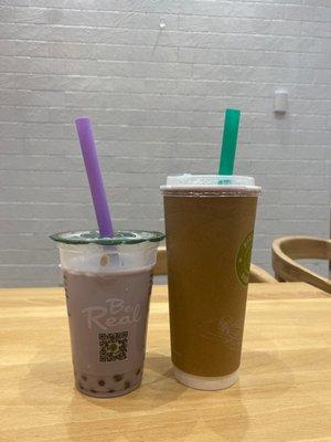 taro boba: left is cold small and right is hot medium