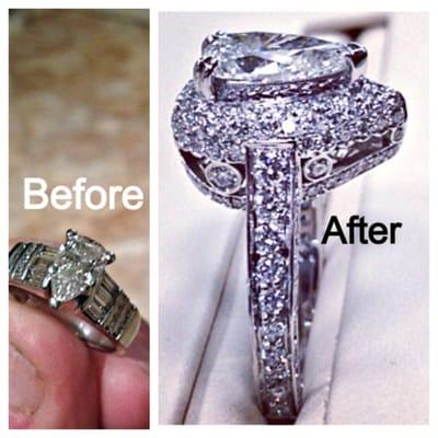 Before and After - Custom-made setting in platinum, micro-pave setting, one-of-a-kind piece.