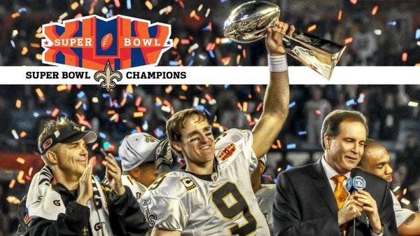 New Orleans Saints head coach Sean Payton and quarterback Drew Brees after winning Super Bowl XLIV on February 7, 2010.