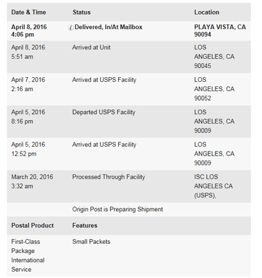 Arrived on March 20th having been shipped from the UK on March 18th. Sat in ISC for 16 days. final delivery took another 4 days for 4 miles!