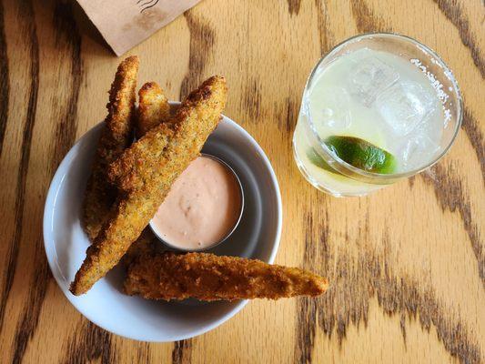 Fried pickles & draft margarita