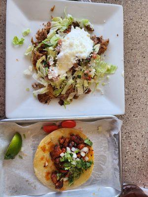 Taco de al pastor and sope