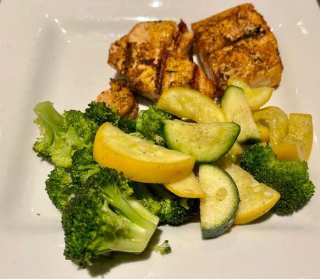 Blackened salmon and mixed vegetables