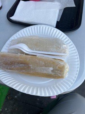 Pollo chili verde and queso and jalepeno tamales