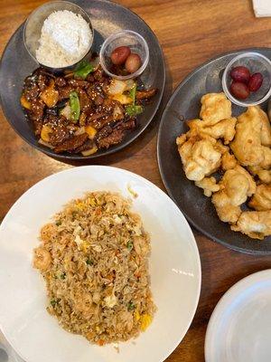 Fried Rice, Spicy Beef and Lemon Chicken