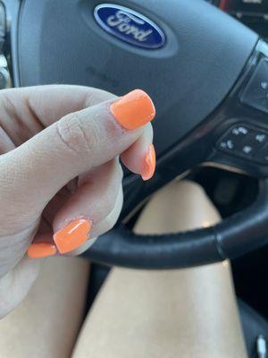 Uneven nail and spotted polish