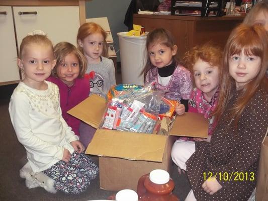 Packing Care packages for soldiers in Afganistan.