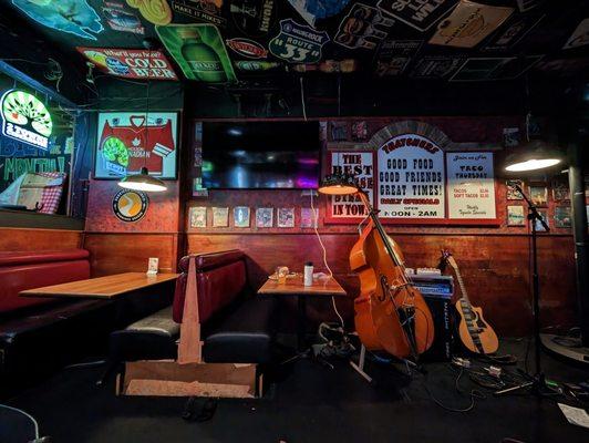 Band area, and lots of whimsical decor