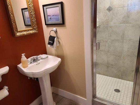 Walk in shower in addition to a jetted tub.