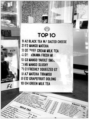 Top 10 drinks. Good luck!