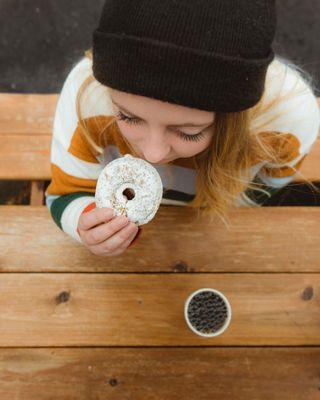 Pair our powdered donut with a Portland favorite - Stumptown's house coffee!