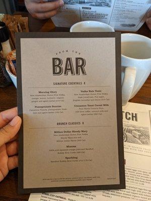 Bar menu