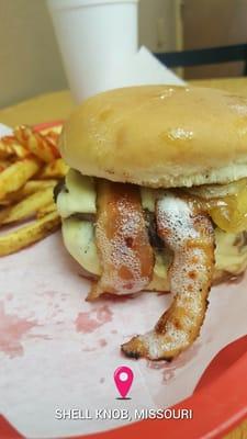 Bacon cheeseburger and fries.