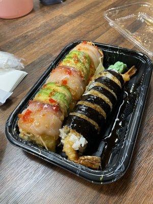 Hell fire roll (left) , Shrimp Tempura Roll (right)