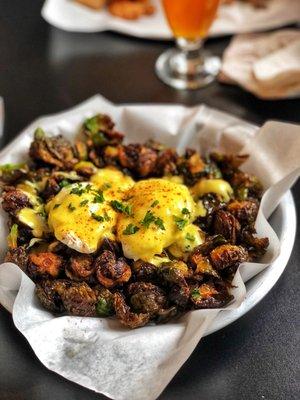 Brussels sprouts with a poached egg & hollandaise