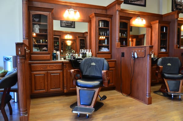 Kick back and relax in our oversized leather barber chairs.