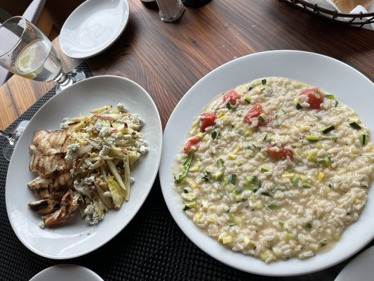 Salad w grilled chicken & risotto.