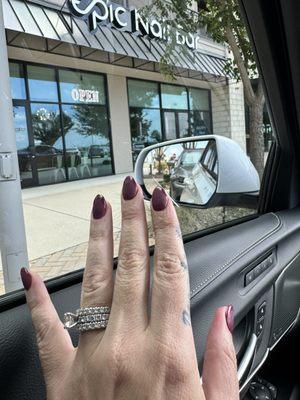 Epic Nails! Burgundy color with matte coat and gloss tip by Phillip!