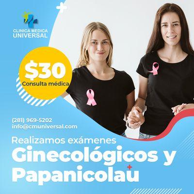 Realizamos exámenes preventivos para la salud de la mujer.