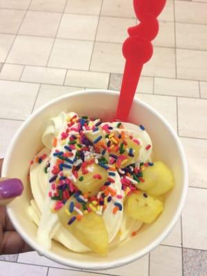 Mango yogurt and Pineapple with Sprinkles.