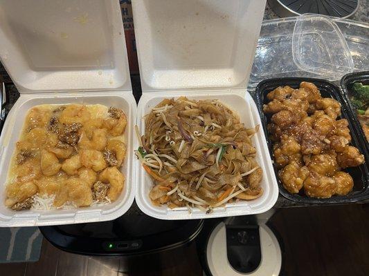 Honey Walnut Shrimp, SN2 Chow Fun Noodles, C10. Sesame Chicken