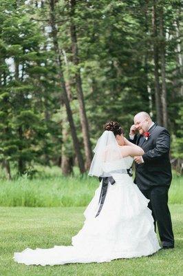 The back of my dress and my husband's tux with the jacket