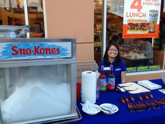 Mission Fed table at movie nights. Free snow cones every Wed night in August! Come see us!!!