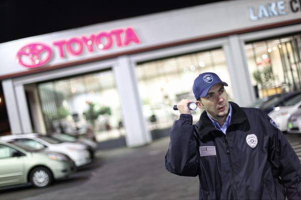 Seattle security guard protecting a car dealership in Lake City, Seattle.