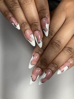 Abstract French Tip With Pink Bottoms