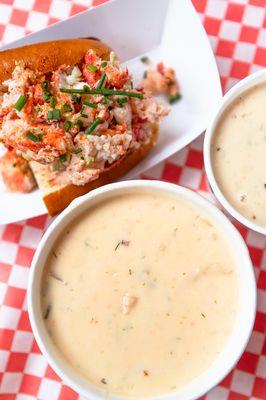 Seared Scallop Chowder, New England Clam Chowder, Maine Lobster Roll