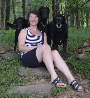 Sherri with her dogs; Eywa, Zeker and Pinda