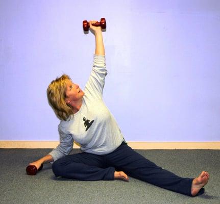 Curriculum and DVD includes a class "Yoga with Weights for seniors"