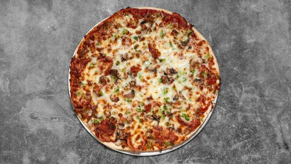 Dive into our 'House Special' pizza, piled high with all your favorite toppings. A little bit of everything for the ultimate pizza lover!