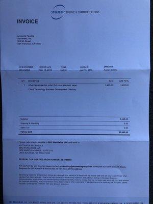 The convincing and fake invoice we received.