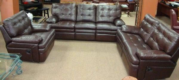 100% Genuine Leather Chocolate Mocha Reclining Living-room Suite