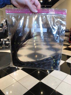 My hair bagged up for the donation