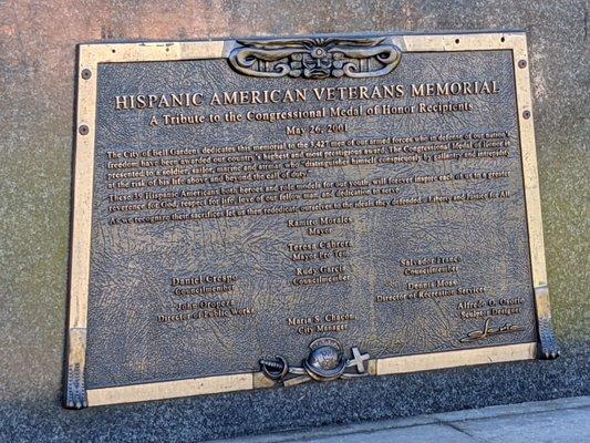 Hispanic American Veterans Memorial plaque