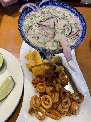 calamari and leches de tigre