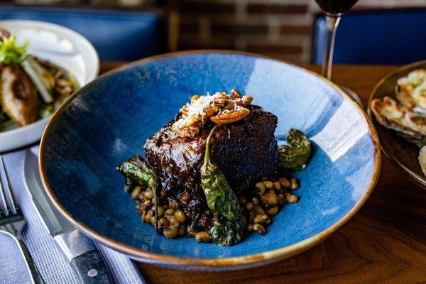 Six Hour Bordeaux Braised Chuck Short Ribs- Black eyed peas | pecan gremolata | fresh horseradish