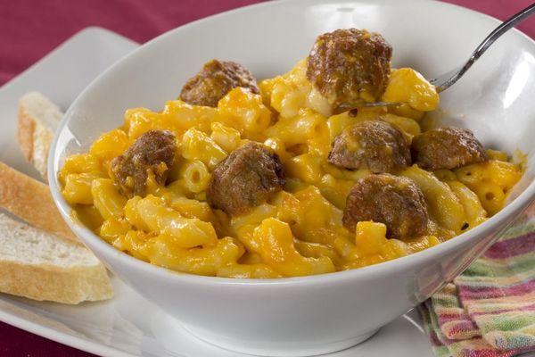 Build A Bowl Mac & Cheese with meatballs.