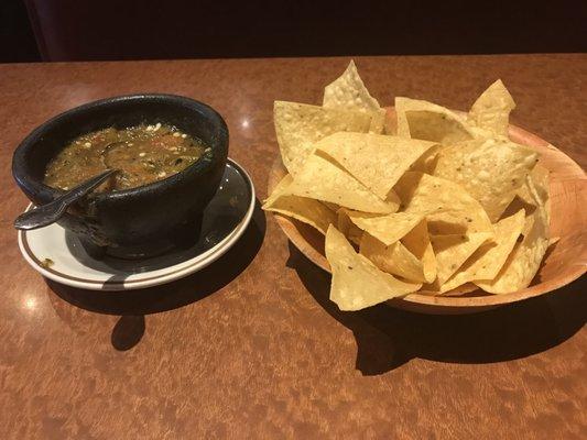 Chips and Salsa. Chips were standard, salsa was Amazing and served warm.