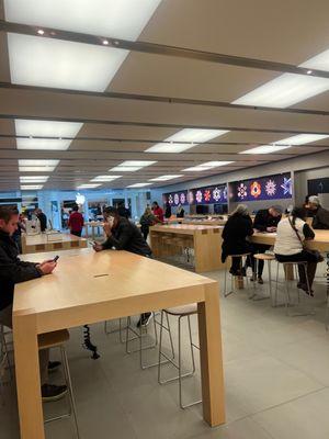 Customers waiting inside Apple Store