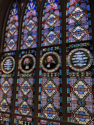 Stained glass window honoring Charles and John Wesley.