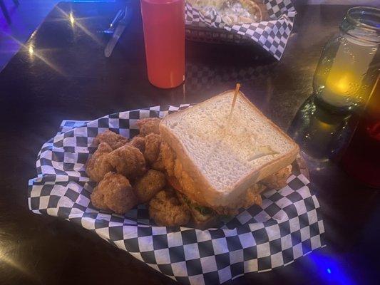 Buffalo Chicken Sandwich on Texas Toast and Corn Nuggets