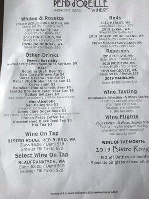 Wine And Beverage Menu