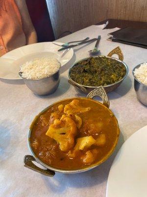 Aloo Gobi and Saag Paneer lunch