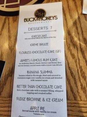 Dessert menu