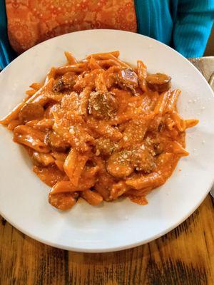 Penne with pink vodka sauce and sausage