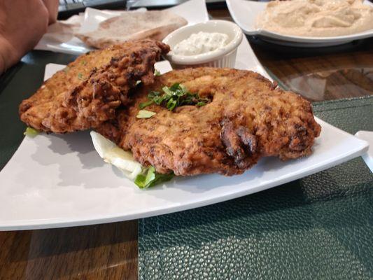 Zucchini cakes with tzatziki