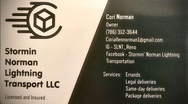 Stormin Norman Lightning Transport Business Card